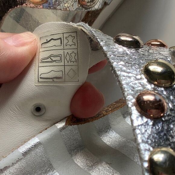 cafenoir MADE IN ITALY SILVER METALLIC GENUINE LEATHER WOMAN SAND… - Picture 9 of 15